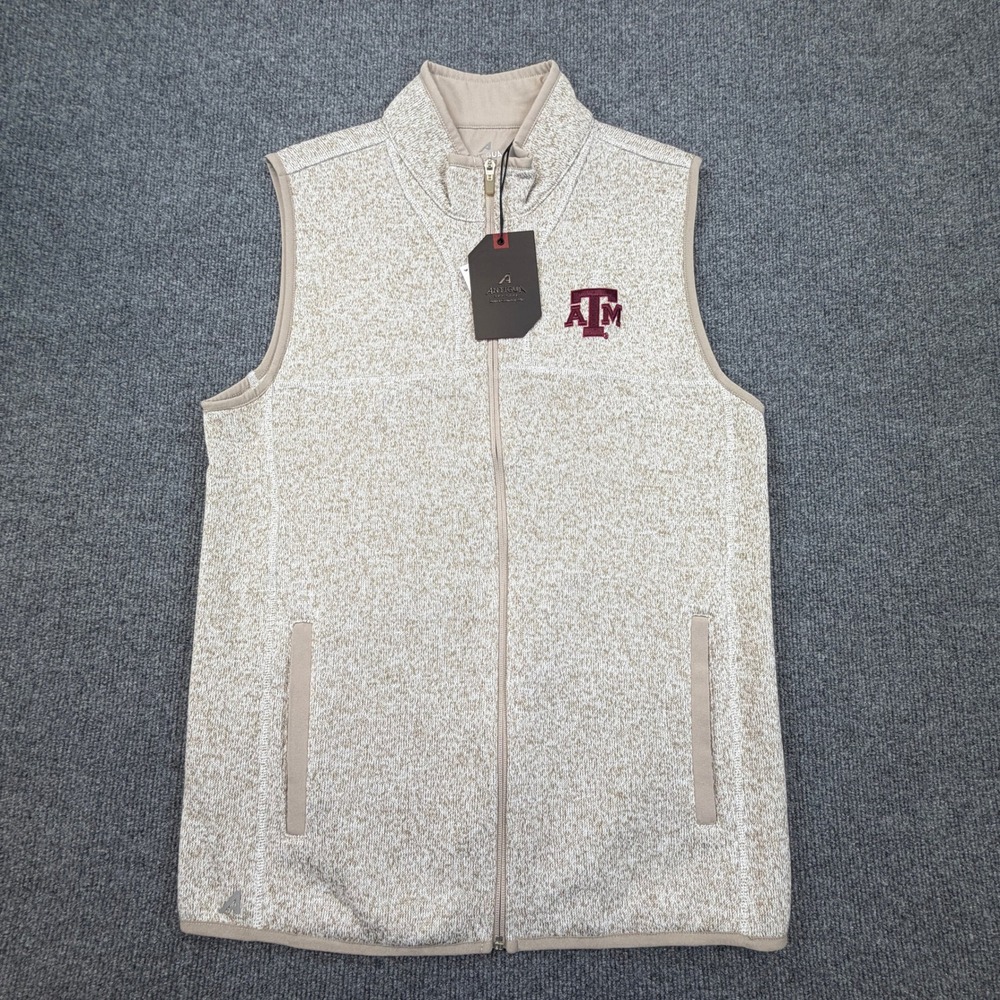Texas A&M Aggies Vest Mens Medium Antigua Oatmeal Fortune Full Zip Licensed NEW - Picture 2 of 10